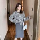 Set: Striped Sweatshirt + Midi A-line Skirt