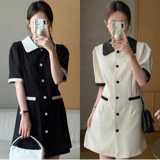 Color Block Button-up Dress