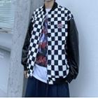 Checkerboard Faux Leather Baseball Jacket