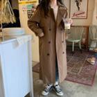Double-breasted Plain Long Trench Coat As Shown In Figure - One Size