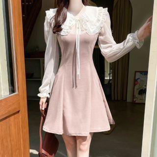 Frilled Layered-collar Godet Dress