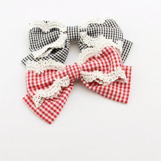 Lace Trim Plaid Bow Hair Clip