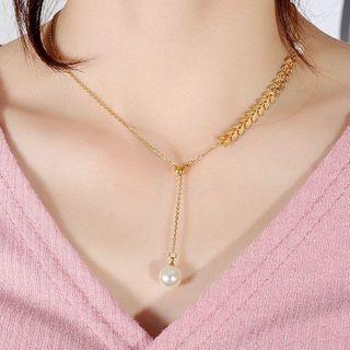 Asymmetric Faux Pearl Pendant Choker 1649 - Necklace - Rose Gold Plating - One Size
