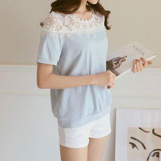 Lace Pane Short-sleeve T-shirt