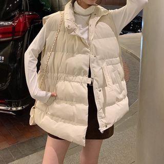 Stand-collar Tie-waist Padded Vest