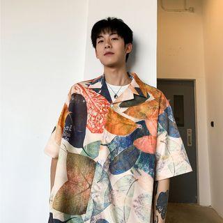 Couple Matching Elbow-sleeve Patterned Shirt