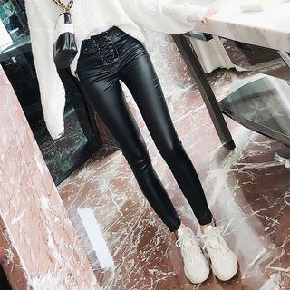 Lace-up Faux Leather Skinny Pants