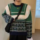 Pattern Frill Trim Sweater Green - One Size