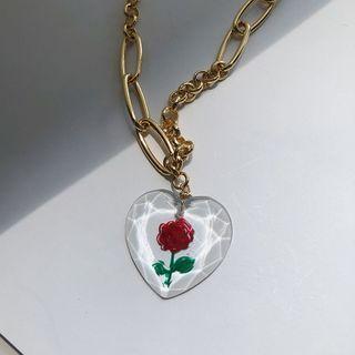 Rose Heart Pendant Acrylic Alloy Pendant Necklace 1 Pc - Gold - One Size