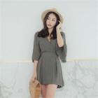 Elbow-sleeve Wrap-front Playsuit