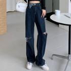 High-waist Wide-legs Ripped Jeans