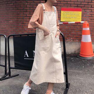 Denim Jumper Dress Beige - One Size