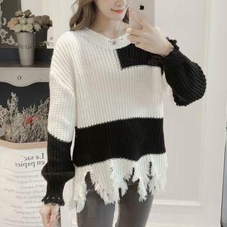 Striped Distressed Hem Sweater