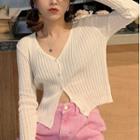 Plain Rib-knit V-neck Cardigan