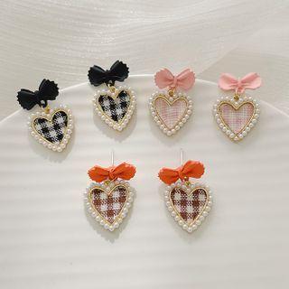 Bow Heart Plaid Dangle Earring