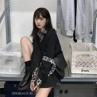 Long-sleeve Leopard Print Panel Shirt Leopard Print - As Shown In Figure - One Size
