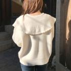 Bishop-sleeve Capelet Boxy Knit Top Light Beige - One Size