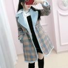 Fleece-lined Plaid Double-breasted Padded Coat