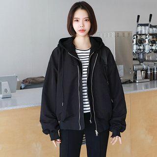 Detachable-hooded Zip-up Flight Jacket