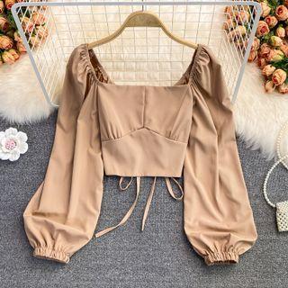 Lace Up Back Crop Blouse