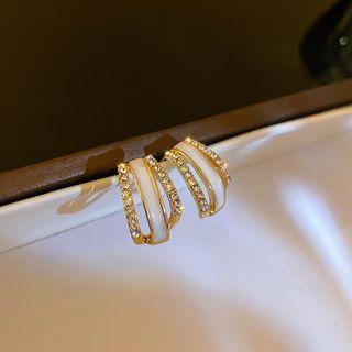 Rhinestone Layered Alloy Open Hoop Earring 1 Pair - Gold & White - One Size