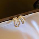 Rhinestone Layered Alloy Open Hoop Earring 1 Pair - Gold & White - One Size