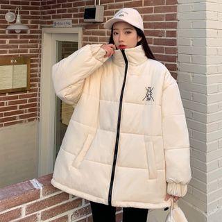 Embroidered Reversible Padded Zip Coat Black + White - One Size