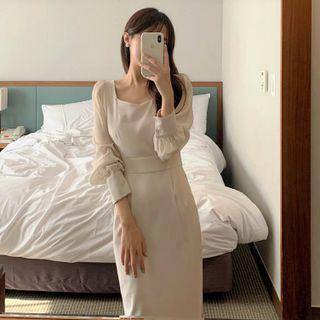 Puff-sleeve Pain Sheath Dress