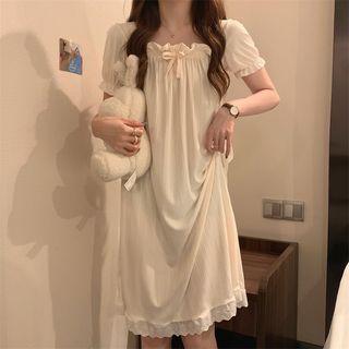 Puff-sleeve Ruffled Midi Sleep Dress