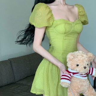 Puff-sleeve Square Neck Mini Corset Dress
