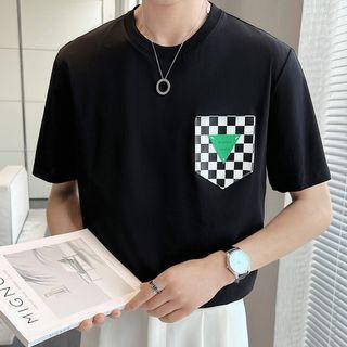 Short-sleeve Checker Print Pocket T-shirt