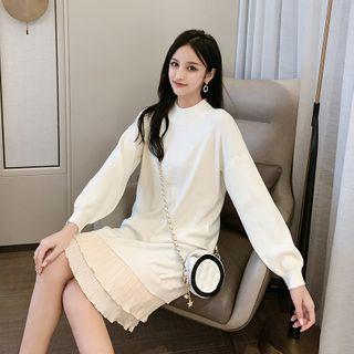 Paneled Mock Neck Midi Sweater Dress