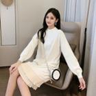Paneled Mock Neck Midi Sweater Dress
