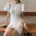 Plain Short-sleeve Drawstring Mini Sheath Dress