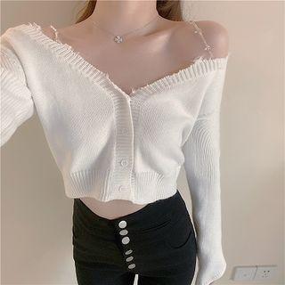 Long-sleeve Cold-shoulder Button Knit Top