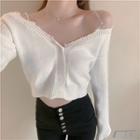 Long-sleeve Cold-shoulder Button Knit Top