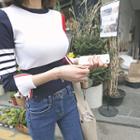 Button-trim Color-block Knit Top