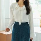 Tie-neck Layered-ruffle Blouse