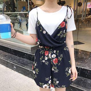 Floral Print Spaghetti Strap Short Dungaree