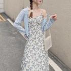 Cardigan / Spaghetti Strap Floral Dress / Set