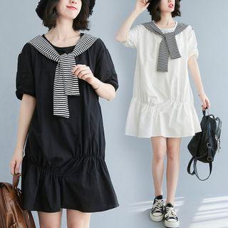 Mock Two-piece Striped Panel Mini A-line Dress
