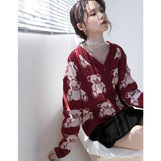 V-neck Bear Print Cardigan