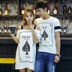 Couple Matching Short-sleeve Striped T-shirt / Mini A-line Dress