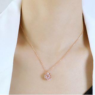 Rhinestone Pendant Stainless Steel Necklace 019 - Gold - One Size