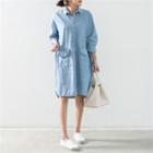 Half-placket Pocket-detail Denim Dress