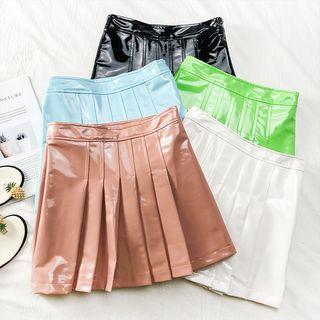 Faux-leather Pleated Mini Skirt