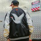 Crane Embroidered Zip Bomber Jacket