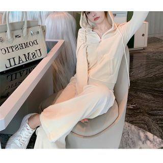 Set: Hooded Zip Jacket + Drawstring Wide Leg Pants