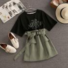 Set: Short-sleeve Floral Print T-shirt + A-line Skirt