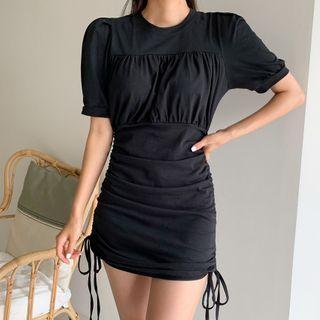 Puff-sleeve Drawstring-side Dress